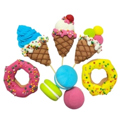Figurki cukrowe ozdoby na tort topper makaroniki donut lody dekoracje urodzinowe 8 sztuk